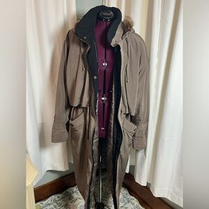 UTEX Design Winter Tan Trench Coat with Hood Large Collar